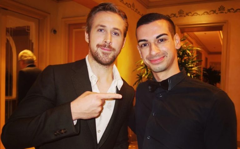 Beau Lamarre-Condon pictured with actor Ryan Gosling