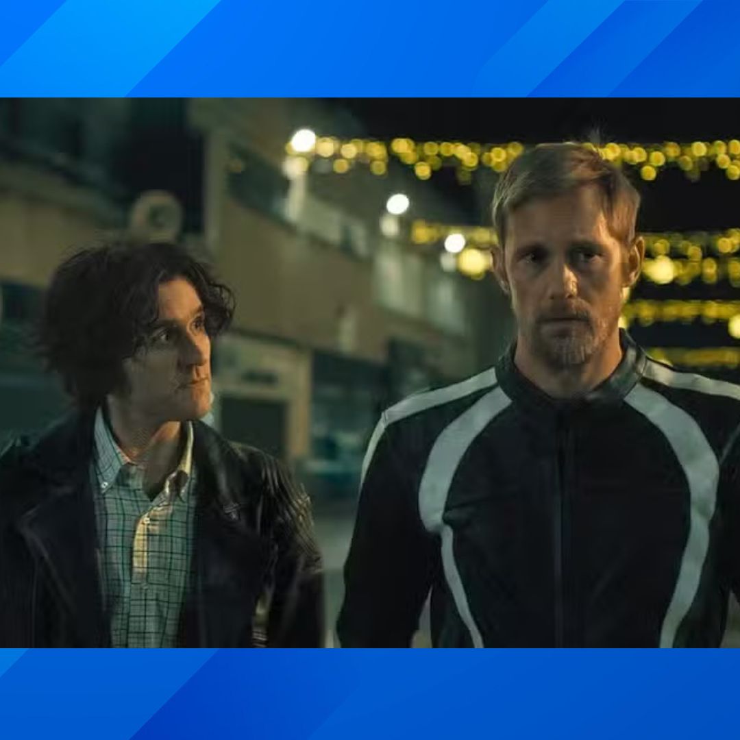 Harry Melling and Alexander Skarsgård in ‘Pillion’.