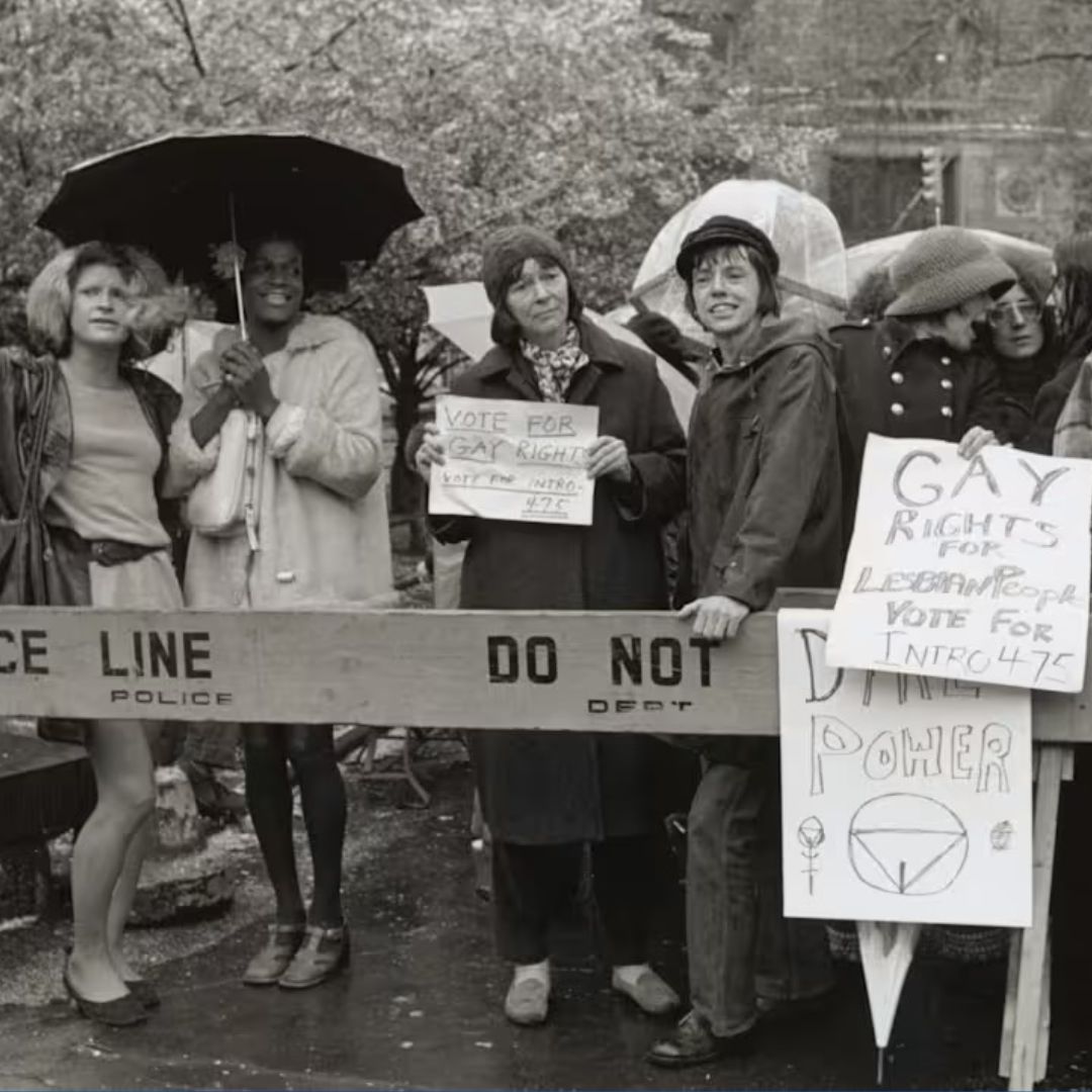 Marsha P. Johnson and Sylvia Rivera (far left). Diana Davies/The New York Public Library