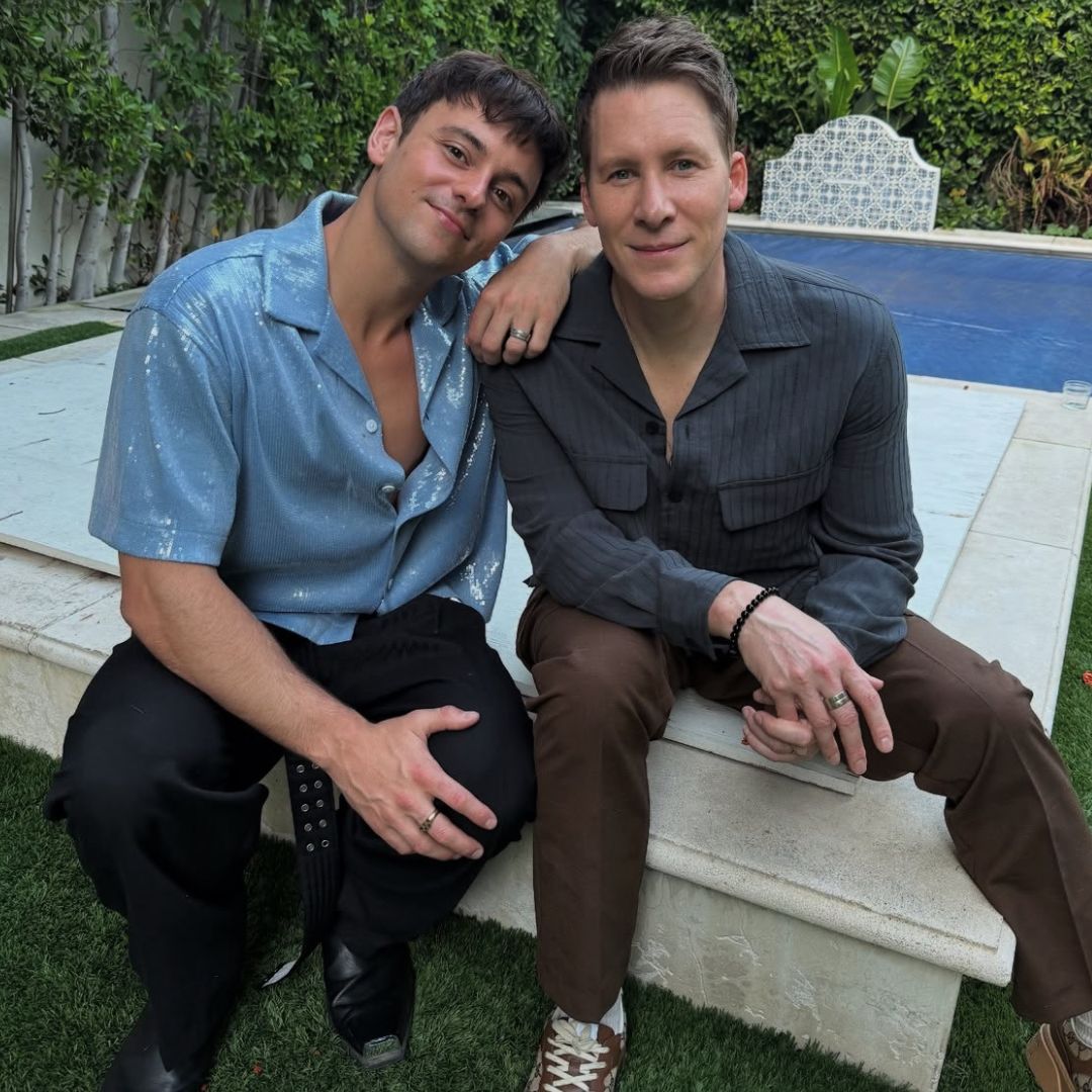 Tom Daley and hubby Dustin Lance Black. Instagram: @tomdaley @adidasuk