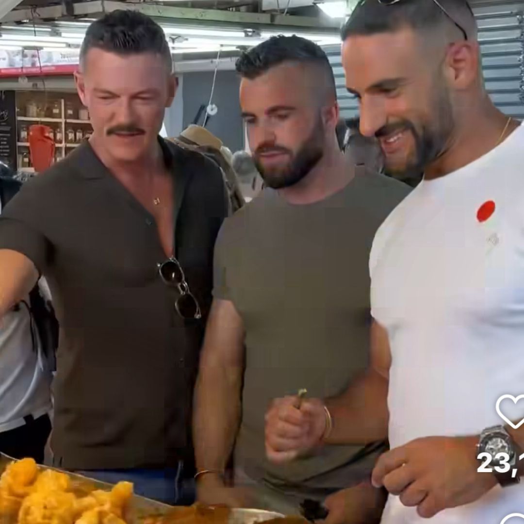 Luke Evans with his boyfriend Fran Tomas & Eliad Cohen. Instagram: @eliad\_cohen @thereallukeevans
