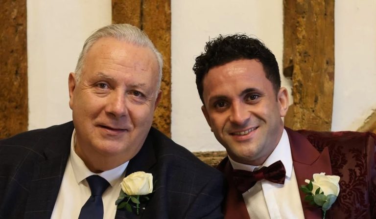 Happy anniversary to Sam Stanley and Laurence Hicks, from historic coming-out to real-life love story