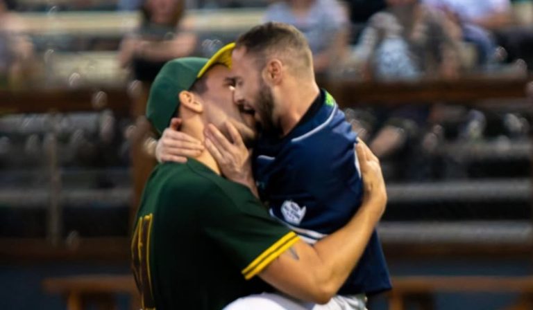 Fake Baseball Brawl Ends With a Viral Gay Kiss at Heated Rivalry Night